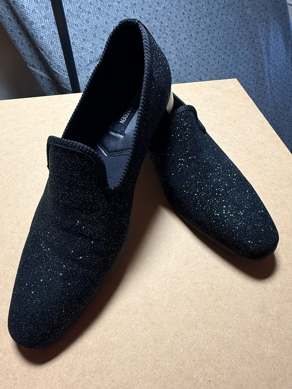Steve Madden Men’s Corrido Black Crystal Loafers Rhinestone Smoking Shoes Dress